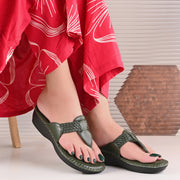Women Comfort Olive Green Wedge Sandals (W-AF-02-GREEN)