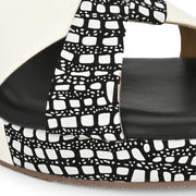 Women Crisscross Black & White Wedge Slides (W-AF-11-BLACK-WHITE)