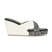 Women Crisscross Black & White Wedge Slides (W-AF-11-BLACK-WHITE)