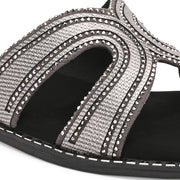 Women Gunmetal Embellished Slip-On Flats (W-AH-03-GUNMETAL)