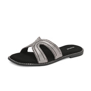 Women Gunmetal Embellished Slip-On Flats (W-AH-03-GUNMETAL)