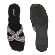 Women Gunmetal Embellished Slip-On Flats (W-AH-03-GUNMETAL)