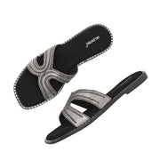 Women Gunmetal Embellished Slip-On Flats (W-AH-03-GUNMETAL)
