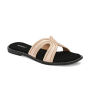 Women Light Gold Embellished Slip-On Flats (W-AH-03-LIGHTGOLD)