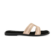 Women Light Gold Embellished Slip-On Flats (W-AH-03-LIGHTGOLD)