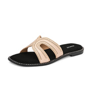 Women Light Gold Embellished Slip-On Flats (W-AH-03-LIGHTGOLD)