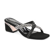 Women Embellished Block Heel Slip-On Sandals (W-AH-04-BLACK)