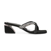 Women Embellished Block Heel Slip-On Sandals (W-AH-04-BLACK)