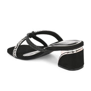 Women Embellished Block Heel Slip-On Sandals (W-AH-04-BLACK)