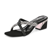 Women Embellished Block Heel Slip-On Sandals (W-AH-04-BLACK)