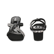 Women Embellished Block Heel Slip-On Sandals (W-AH-04-BLACK)