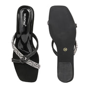 Women Embellished Block Heel Slip-On Sandals (W-AH-04-BLACK)