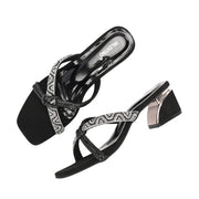 Women Embellished Block Heel Slip-On Sandals (W-AH-04-BLACK)