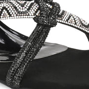 Women Embellished Block Heel Slip-On Sandals (W-AH-04-BLACK)