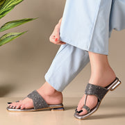 Women Embellished Toe-Ring Flat Slip-On Sandals (W-AH-05-GUNMETAL)