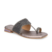Women Embellished Toe-Ring Flat Slip-On Sandals (W-AH-05-GUNMETAL)