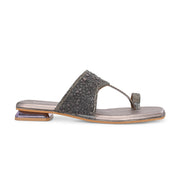 Women Embellished Toe-Ring Flat Slip-On Sandals (W-AH-05-GUNMETAL)
