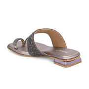 Women Embellished Toe-Ring Flat Slip-On Sandals (W-AH-05-GUNMETAL)