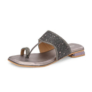 Women Embellished Toe-Ring Flat Slip-On Sandals (W-AH-05-GUNMETAL)