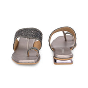 Women Embellished Toe-Ring Flat Slip-On Sandals (W-AH-05-GUNMETAL)