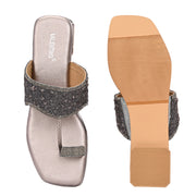 Women Embellished Toe-Ring Flat Slip-On Sandals (W-AH-05-GUNMETAL)