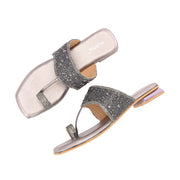 Women Embellished Toe-Ring Flat Slip-On Sandals (W-AH-05-GUNMETAL)