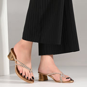 Women Embellished Block Heel Slip-On Sandals (W-AH-06-ANTIQUE)