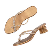 Women Embellished Block Heel Slip-On Sandals (W-AH-06-ANTIQUE)