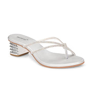 Women Embellished Block Heel Slip-On Sandals (W-AH-06-SILVER)