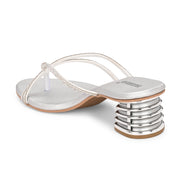 Women Embellished Block Heel Slip-On Sandals (W-AH-06-SILVER)