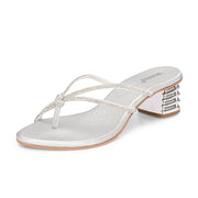 Women Embellished Block Heel Slip-On Sandals (W-AH-06-SILVER)