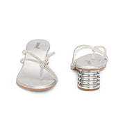 Women Embellished Block Heel Slip-On Sandals (W-AH-06-SILVER)