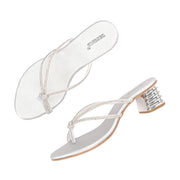 Women Embellished Block Heel Slip-On Sandals (W-AH-06-SILVER)