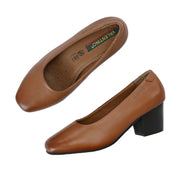 Women Premium Leather Block Heel Pump  (W-Alice-10-Tan)