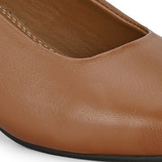 Women Premium Leather Block Heel Pump  (W-Alice-10-Tan)