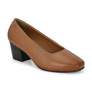 Women Premium Leather Block Heel Pump  (W-Alice-10-Tan)