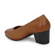 Women Premium Leather Block Heel Pump  (W-Alice-10-Tan)