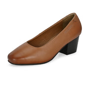 Women Premium Leather Block Heel Pump  (W-Alice-10-Tan)