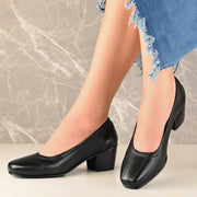 Women Premium Leather Block Heel Pump  (W-Alice-21-Black)