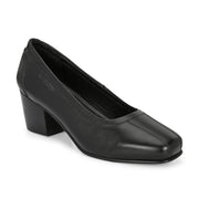 Women Premium Leather Block Heel Pump  (W-Alice-21-Black)