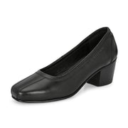 Women Premium Leather Block Heel Pump  (W-Alice-21-Black)