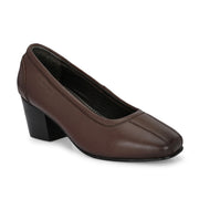 Women Premium Leather Block Heel Pump  (W-Alice-21-Brown)