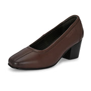 Women Premium Leather Block Heel Pump  (W-Alice-21-Brown)