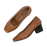 Women Premium Leather Block Heel Pump  (W-Alice-21-Tan)