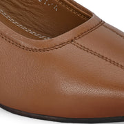 Women Premium Leather Block Heel Pump  (W-Alice-21-Tan)