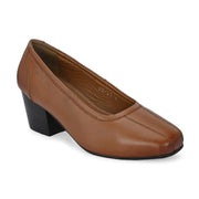 Women Premium Leather Block Heel Pump  (W-Alice-21-Tan)