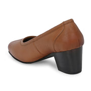 Women Premium Leather Block Heel Pump  (W-Alice-21-Tan)