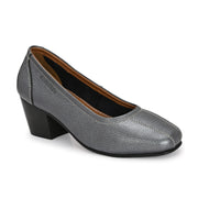 Women Premium Leather Block Heel Pump  (W-Alice-25-Metallic-Grey)