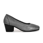 Women Premium Leather Block Heel Pump  (W-Alice-25-Metallic-Grey)