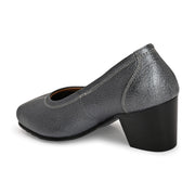 Women Premium Leather Block Heel Pump  (W-Alice-25-Metallic-Grey)